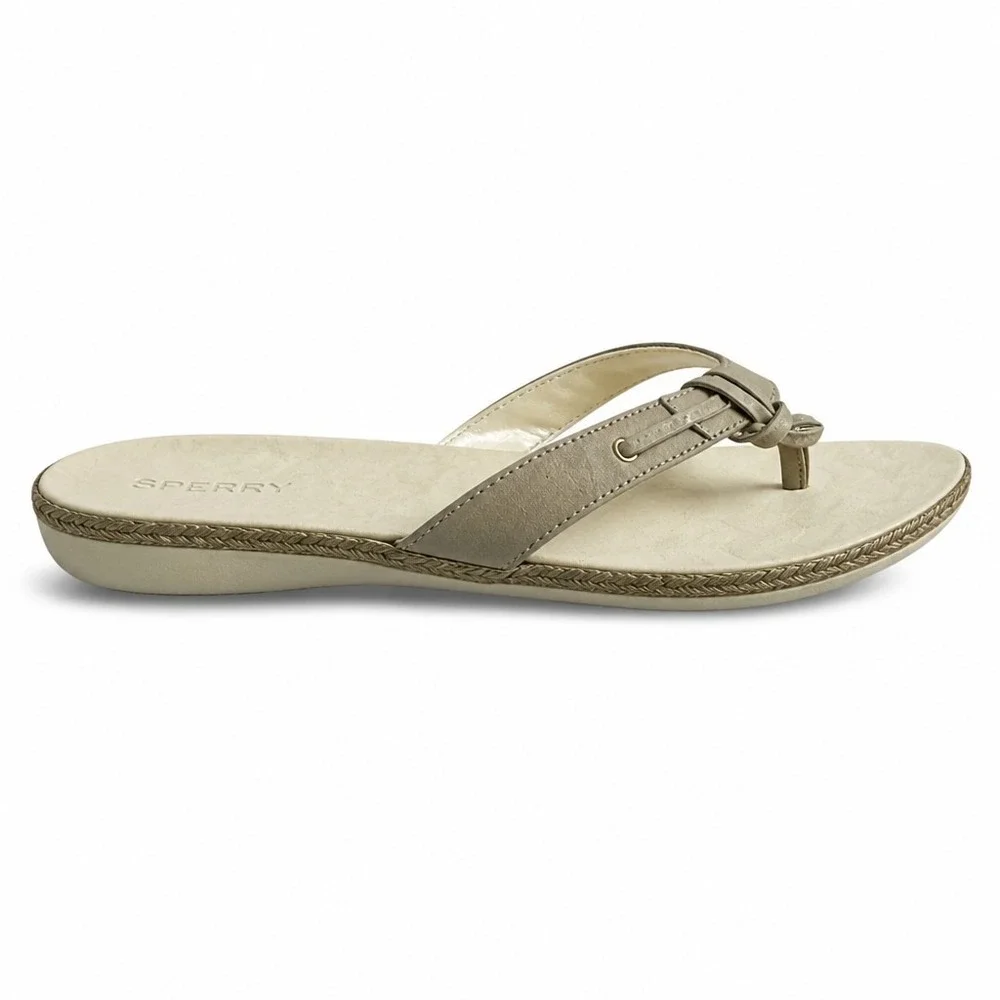 Sperry Womens 12 Tan Leather Flip Flop Thong Sandals Coastal Summer Casual Boho